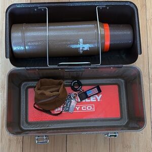 Stanley Brown and Orange Thermos with Metal Case
